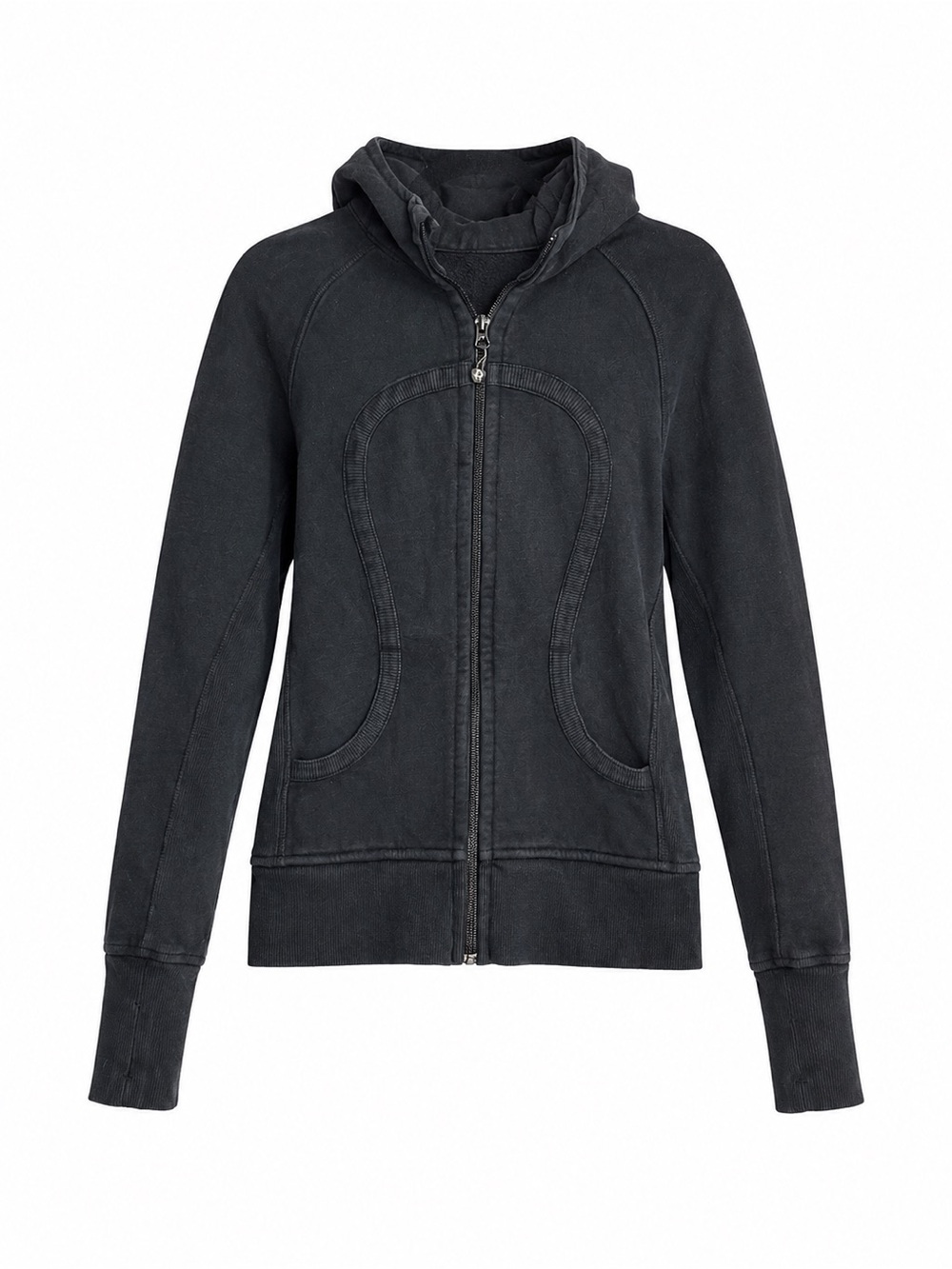 Lululemon Vintage Scuba Hoodie Black Full Zip Jacket Thumbholes Logo